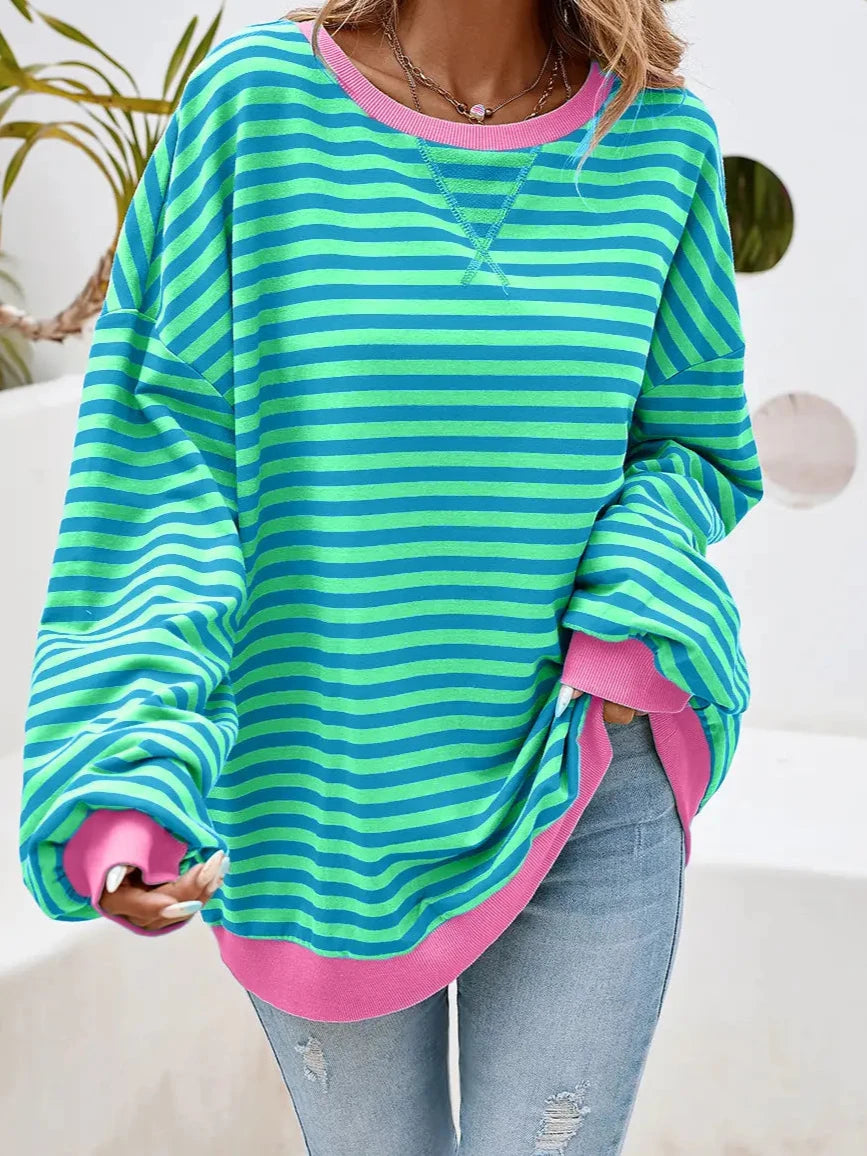 Stripe Contrast Oversized Pullover