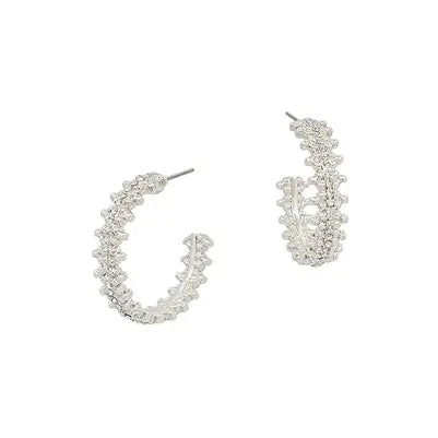 Textured Rhinestone Hoop Earring