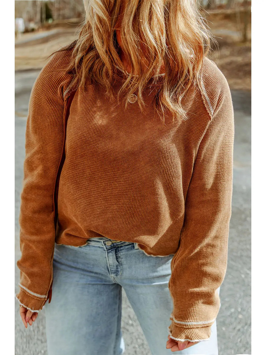 Exposed Seam Texture Knit Top